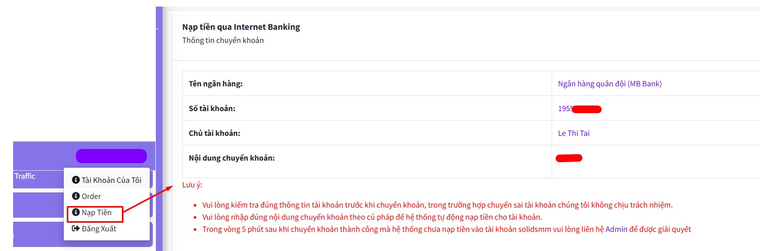 Nạp tiền để mua like Instagram